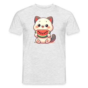 chat mignon mangeant de l’eaumelo, amour des chats kawaii - T-shirt homme - gris chiné - Devant - AI Model Male 178 dark (178cm)