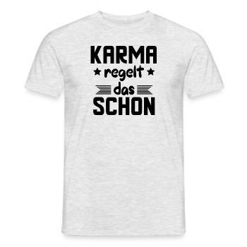 Karma regelt das schon - Männer T-Shirt - Grau meliert - Vorne - AI Model Male 178 dark (178cm)