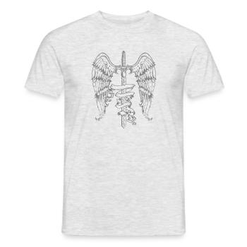 Mystisches Schwert mit Flügeln Mittelalter Magie - Männer T-Shirt - Grau meliert - Vorne - AI Model Male 178 dark (178cm)