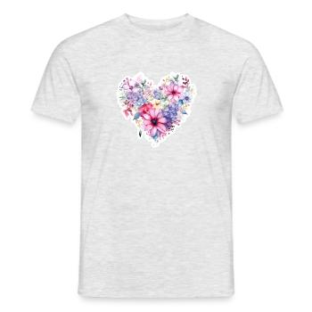 Aquarelle Cœur de Fleur - T-shirt homme - gris chiné - Devant - AI Model Male 178 dark (178cm)