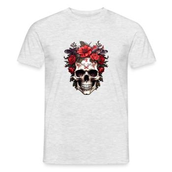 Goth Gothic Totenkopf Horror Skull Rote Blumen - Männer T-Shirt - Grau meliert - Vorne - AI Model Male 178 dark (178cm)