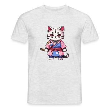 Samurai Cat & Cherry Blossoms #14 - Men's T-Shirt - heather grey - Front - AI Model Male 178 dark (178cm)