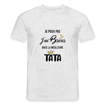 Je peux pas j'ai bisous avec la meilleure tata - T-shirt homme - gris chiné - Devant - AI Model Male 178 dark (178cm)