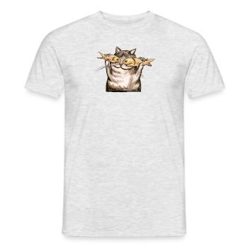 Lustige Katze liebt ihre Fischaugen - Männer T-Shirt - Grau meliert - Vorne - AI Model Male 178 dark (178cm)