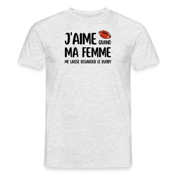J'aime quand ma femme me laisse regarder le rugby - T-shirt homme - gris chiné - Devant - AI Model Male 178 dark (178cm)