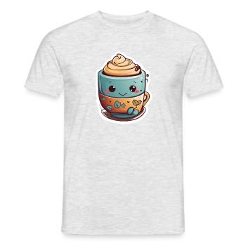 Koffein-Glückseligkeit: Süße Kaffeetasse - Männer T-Shirt - Grau meliert - Vorne - AI Model Male 178 dark (178cm)