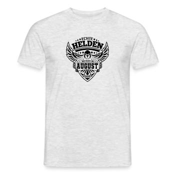 Echte Helden wurden im August geboren - Männer T-Shirt - Grau meliert - Vorne - AI Model Male 178 dark (178cm)