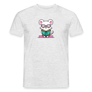 Leseratte Maus im Buch - Männer T-Shirt - Grau meliert - Vorne - AI Model Male 178 dark (178cm)