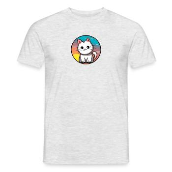 Mignon chat Coucher de soleil design blanc - T-shirt homme - gris chiné - Devant - AI Model Male 178 dark (178cm)