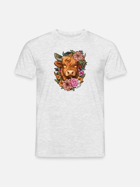 Cute Floral Highland Cow - Men's T-Shirt - heather grey