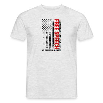 Free Speech We Will Not Be Silenced American Flag - Men's T-Shirt - heather grey - Front - AI Model Male 178 dark (178cm)
