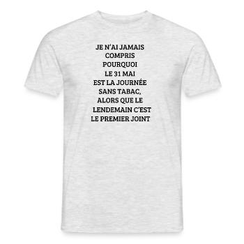 cadeau homme, femme, humour, t-shirt humoristique - T-shirt homme - gris chiné - Devant - AI Model Male 178 dark (178cm)