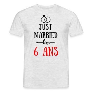 JUST MARRIED ANNIVERSAIRE DE MARIAGE 6 ANS - T-shirt homme - gris chiné - Devant - AI Model Male 178 dark (178cm)