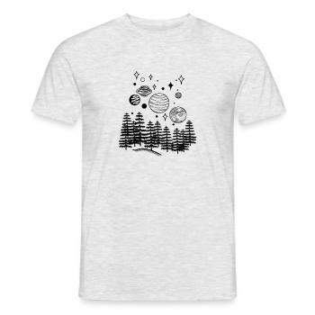 Planeten Sonnensystem Wald Sternenhimmel Nacht - Männer T-Shirt - Grau meliert - Vorne - AI Model Male 178 dark (178cm)