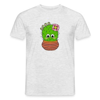 Chunky Cactus With Pink Flower And Buds - Men's T-Shirt - heather grey - Front - AI Model Male 178 dark (178cm)