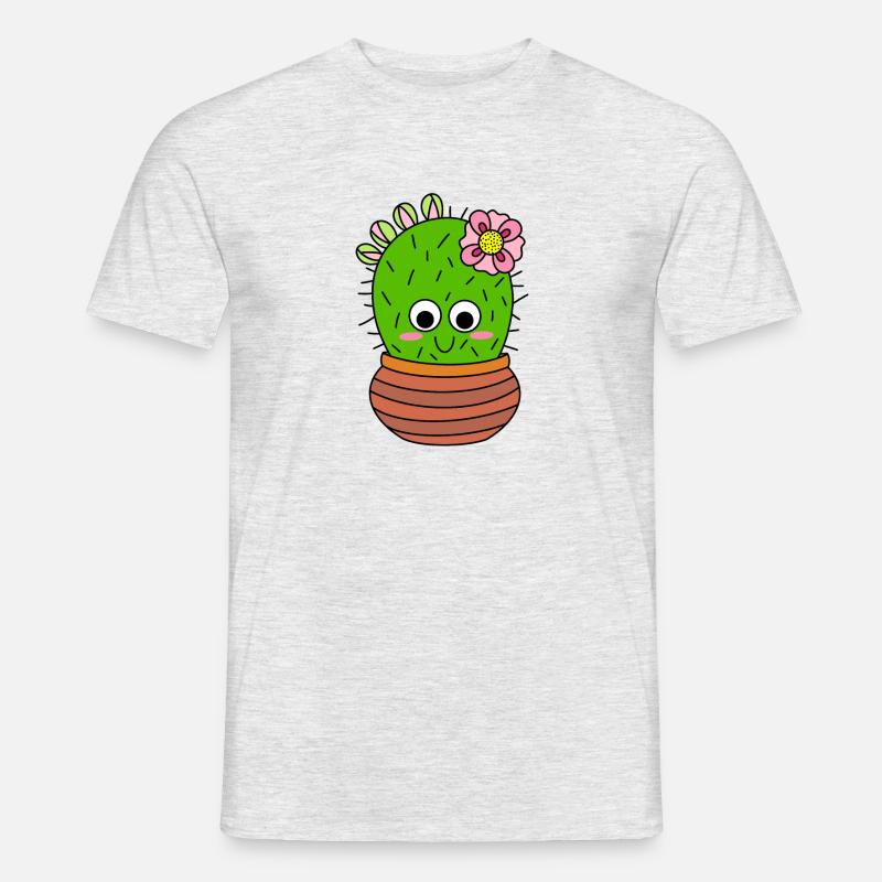 Cactus Chunky Avec Fleur Rose Et Bourgeons - T-shirt homme - gris chiné