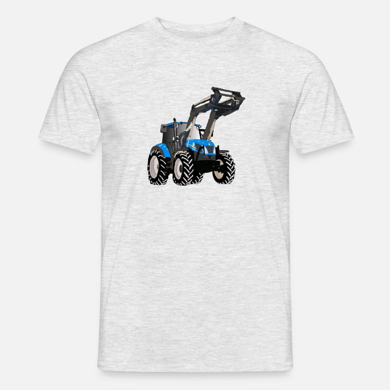 Blauer Traktor mit Frontlader - Männer T-Shirt - Grau meliert