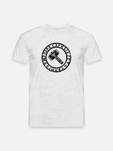 Thors Hammer mit Triquetra und Runen - Männer T-Shirt - Grau meliert