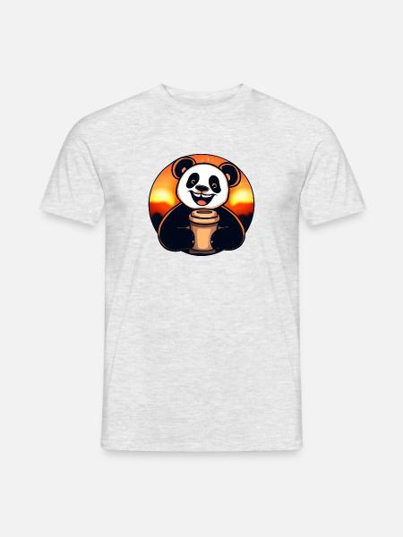 Panda panda bear drinks coffee - Men's T-Shirt - heather grey