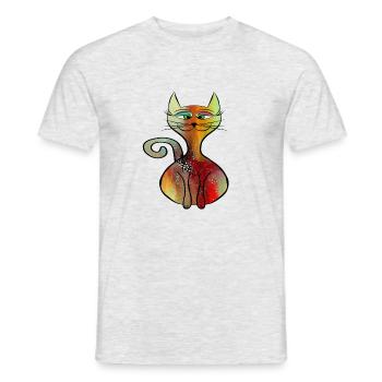 chat - T-shirt homme - gris chiné - Devant - AI Model Male 178 dark (178cm)