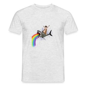 Cat rides on shark. Funny gift - Men's T-Shirt - heather grey - Front - AI Model Male 178 dark (178cm)