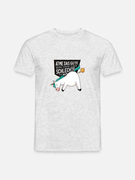 Einhorn Atme das gute ein und das schlechte aus - Männer T-Shirt - Grau meliert