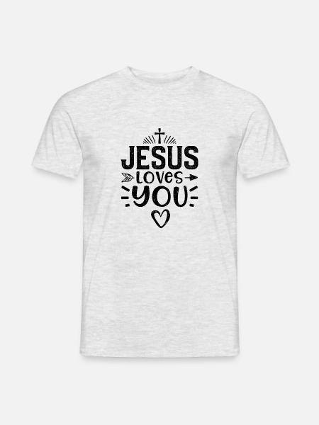 Jesus Loves You - Jesus - Männer T-Shirt - Grau meliert
