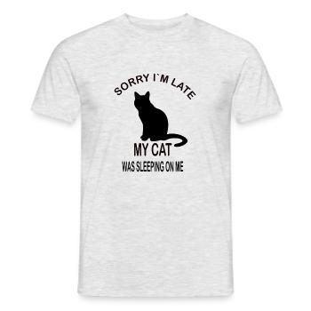 Désolé Je suis lam late my cat was sleeping on me Katzenfan - T-shirt homme - gris chiné - Devant - AI Model Male 178 dark (178cm)