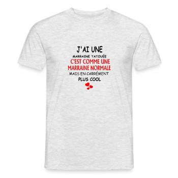 j'ai une marraine tatouée c'est comme une marraine - T-shirt homme - gris chiné - Devant - AI Model Male 178 dark (178cm)