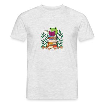 Cottagecore Aesthetic Kawaii Frog Reading Book - Men's T-Shirt - heather grey - Front - AI Model Male 178 dark (178cm)