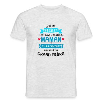J'ai un SECRET. Il est dans le ventre de MAMAN - T-shirt homme - gris chiné - Devant - AI Model Male 178 dark (178cm)