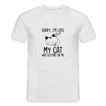 Tut mir leid, dass ich spät dran bin, meine Katze saß auf mir - Männer T-Shirt - Grau meliert - Vorne - AI Model Male 178 dark (178cm)