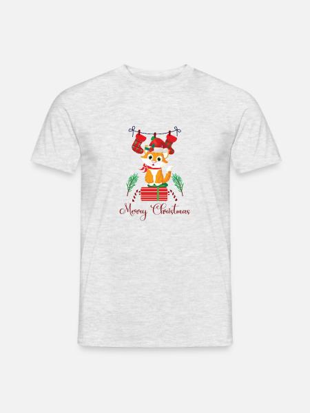 Weihnachten mit Katze - Männer T-Shirt - Grau meliert