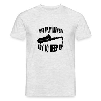 Saxophone Girl Saxophonist Saxophone Woman Music - Men's T-Shirt - heather grey - Front - AI Model Male 178 dark (178cm)