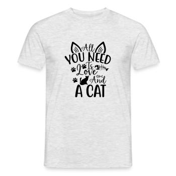 all you need is love and a cat - Männer T-Shirt - Grau meliert - Vorne - AI Model Male 178 dark (178cm)
