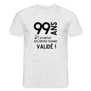 Anniversaire 99 ans validé idée cadeaux , offrir - T-shirt homme - gris chiné - Devant - AI Model Male 178 dark (178cm)