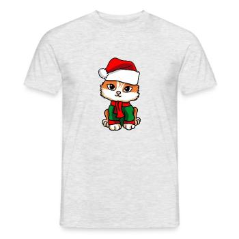 Chat avec pull de Noël - T-shirt homme - gris chiné - Devant - AI Model Male 178 dark (178cm)