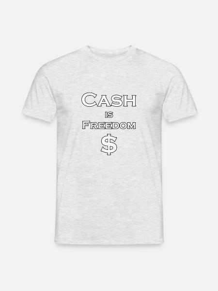 Cash is FREEDOM $ - weiß mit schwarzem Rand - Männer T-Shirt - Grau meliert