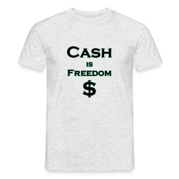 L’argent comptant est FREEDOM $ - noir avec bordure verte - T-shirt homme - gris chiné - Devant - AI Model Male 178 dark (178cm)