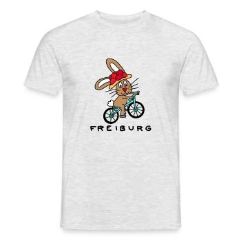 Freiburg Hase mit Bollenhut auf Fahrrad - Männer T-Shirt - Grau meliert - Vorne - AI Model Male 178 dark (178cm)