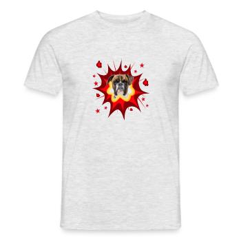 Comic Hund Design - Pow - Deutscher Boxer - Männer T-Shirt - Grau meliert - Vorne - AI Model Male 178 dark (178cm)