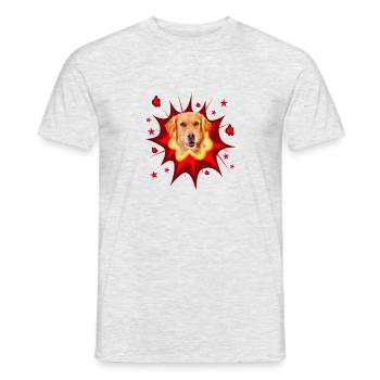 Comic Hund Design - Pow - Golden Retriever - Männer T-Shirt - Grau meliert - Vorne - AI Model Male 178 dark (178cm)