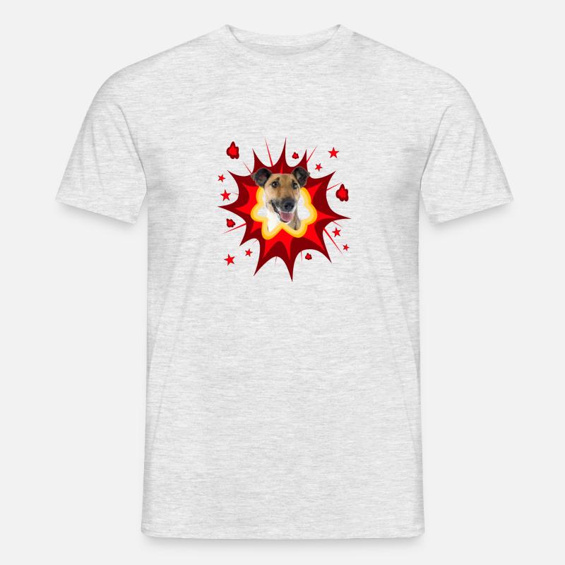Comic Hund Design - Pow - Foxterrier - Männer T-Shirt - Grau meliert