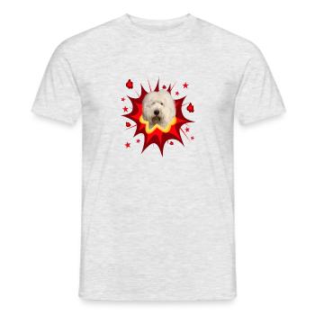 Comic Dog Design - Pow - Bobtail - Men's T-Shirt - heather grey - Front - AI Model Male 178 dark (178cm)