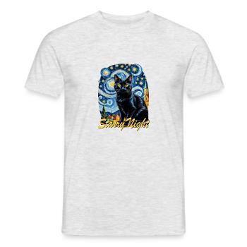 Nachtschwarze Katze Night Black Cat - Männer T-Shirt - Grau meliert - Vorne - AI Model Male 178 dark (178cm)