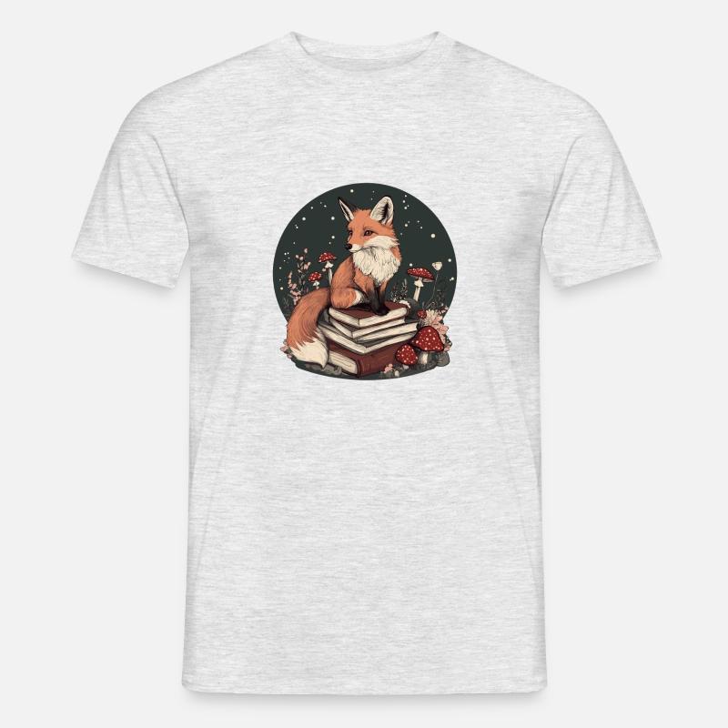 Cottagecore Fox med bøger - Mænd T-shirt - grå meleret