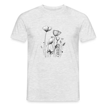 Black and White Botanical Flower Illustration - Men's T-Shirt - heather grey - Front - AI Model Male 178 dark (178cm)