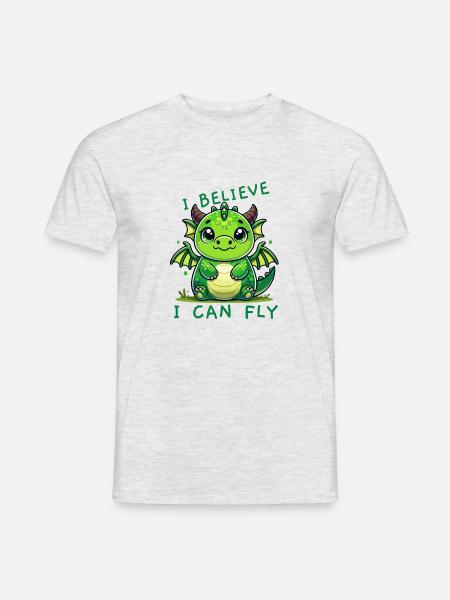 Drache grün: "I believe I can fly" - Männer T-Shirt - Grau meliert