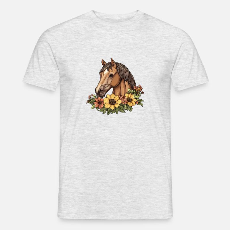Pferd mit Blumen - Männer T-Shirt - Grau meliert