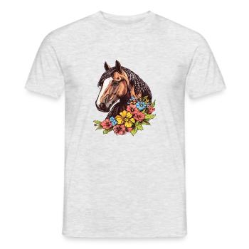 Cheval avec des fleurs - T-shirt homme - gris chiné - Devant - AI Model Male 178 dark (178cm)